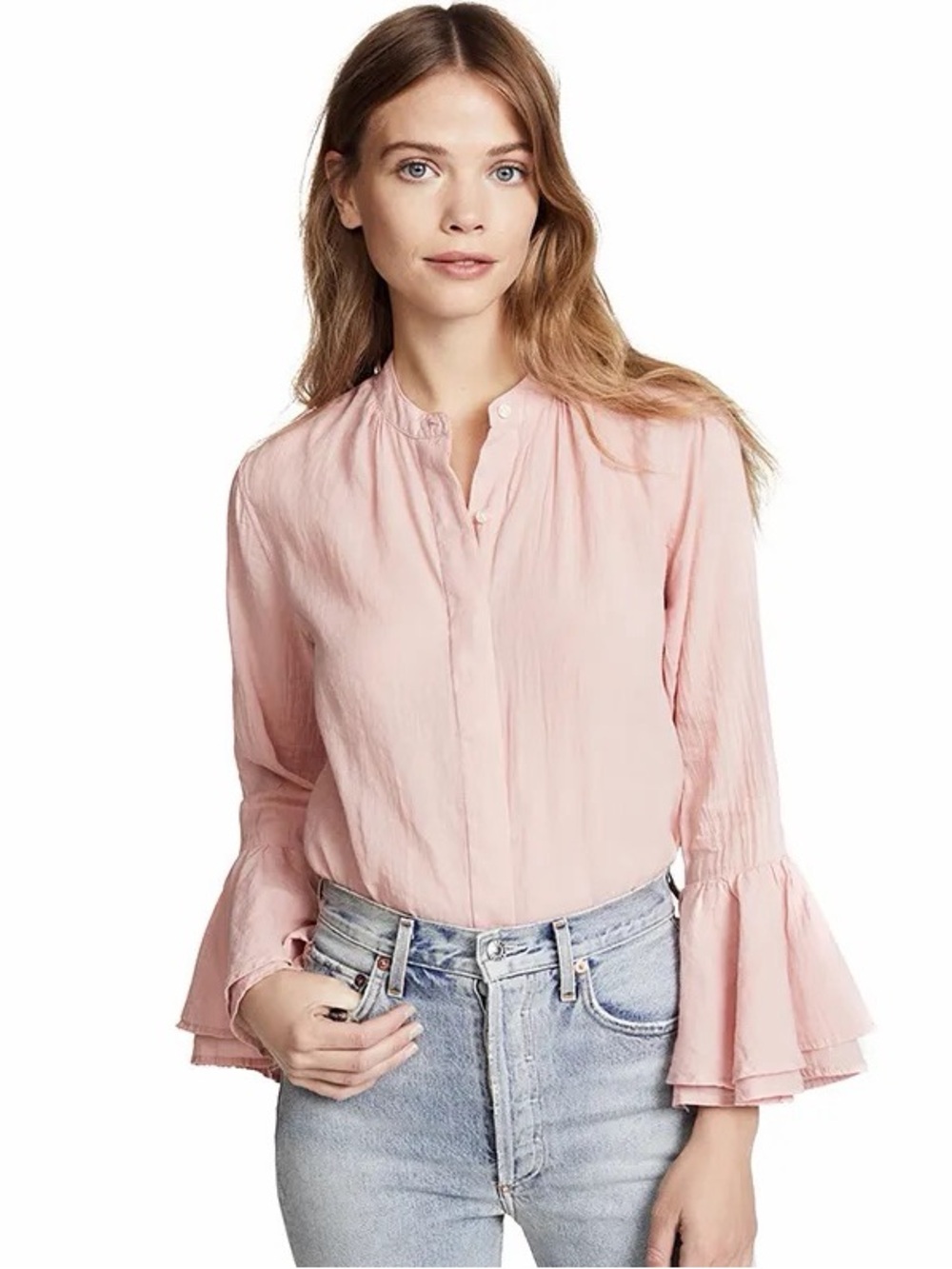 Birds of Paradis by Trovata Victoria Bell Sleeve Top Pink Button Down Small